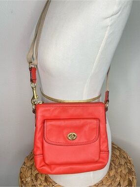 Coach Purse Park Leather Swingpack Crossbody Poppy Red Coral Turnlock Leather